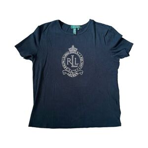 Lauren Ralph Lauren Womens Size Medium Black Bling Rhinestone Crest Logo